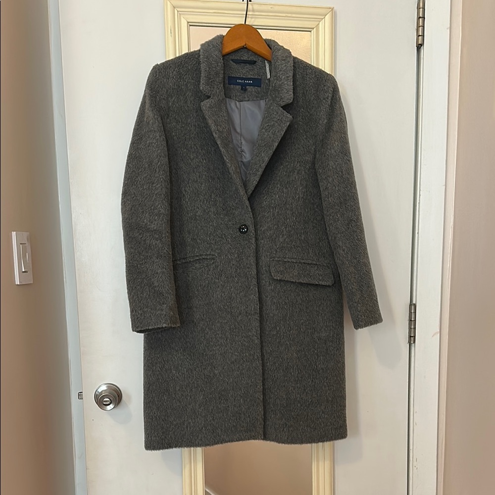 Cole Haan Classic Gray Wool Blend Single Breasted Women's Dress Coat Overcoat